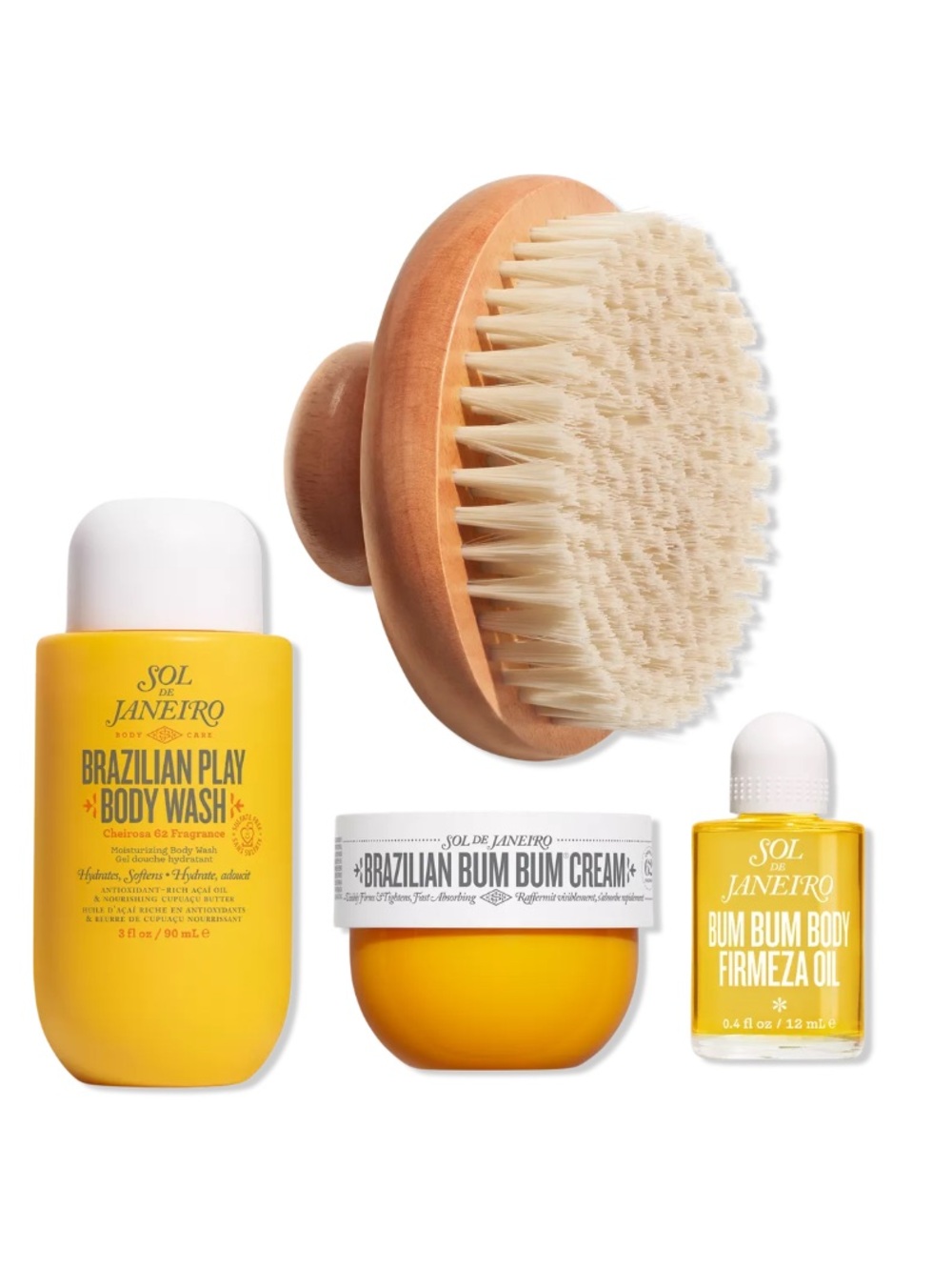 Sol de Janeiro Yellow Brazilian Body Care Set with Wooden Dry Brush